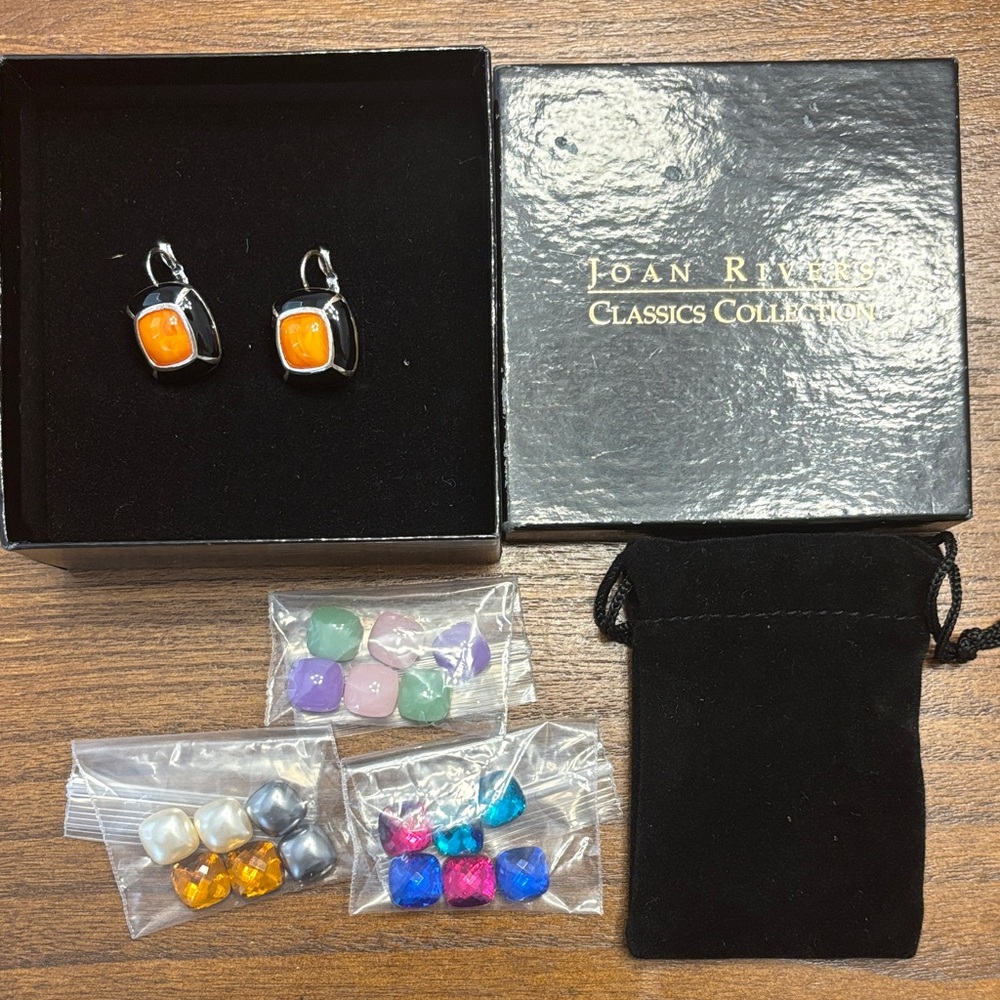 Joan Rivers Interchangeable Pierced Earrings Silver Tone 10 Colors Black Enamel